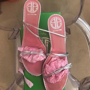 Lilly Pulitzer silver heels shoes